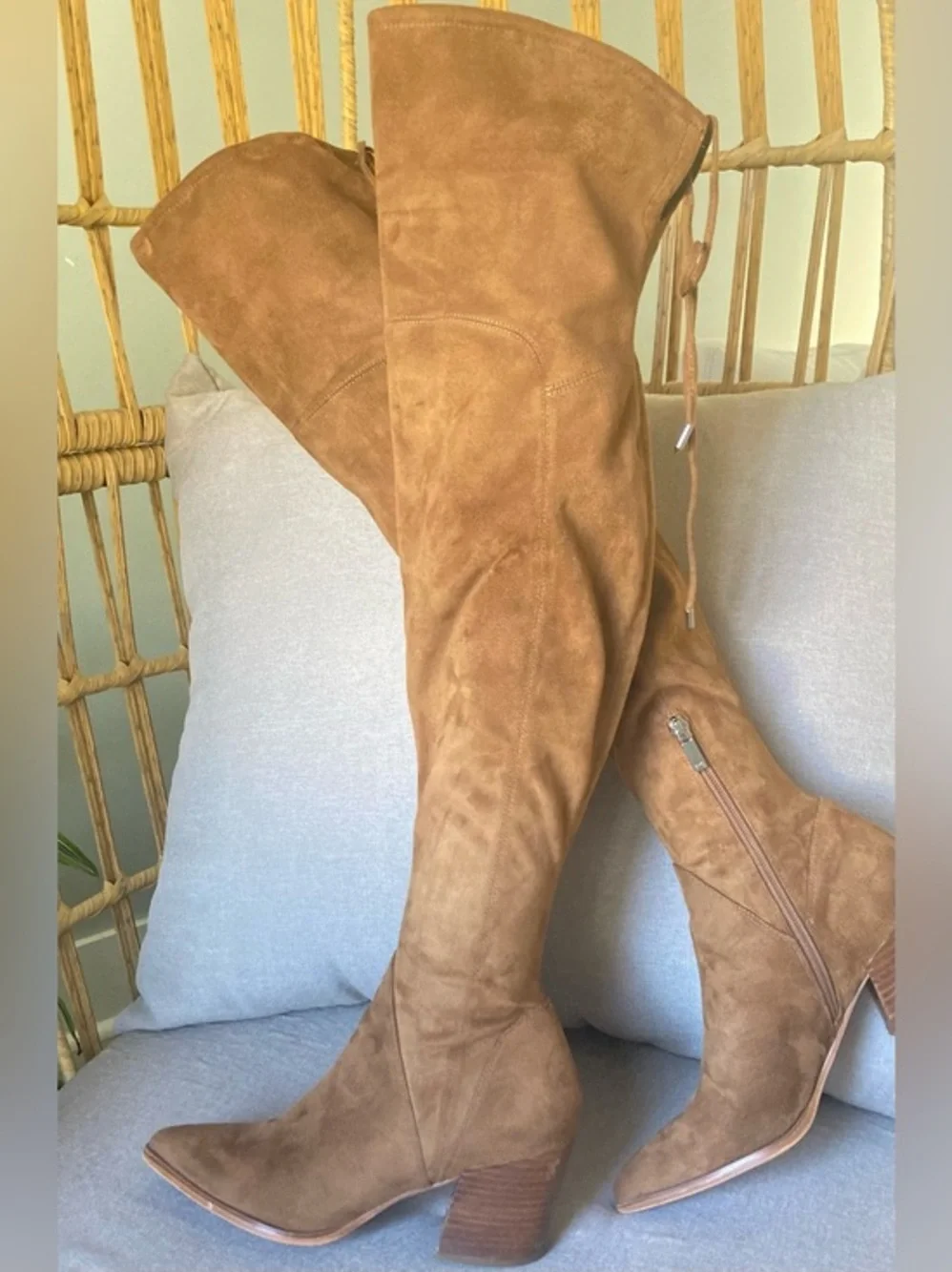 Marc Fisher LTD Over The Knee Suede Boots Tan 8M Block Heel